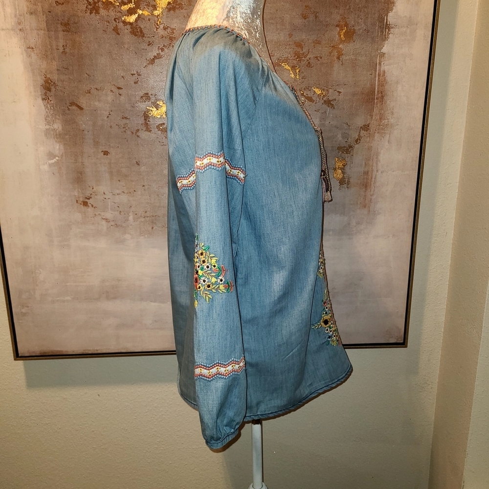 Tolani Denim Embellished Tunic with V-Neckline - Picture 5 of 9